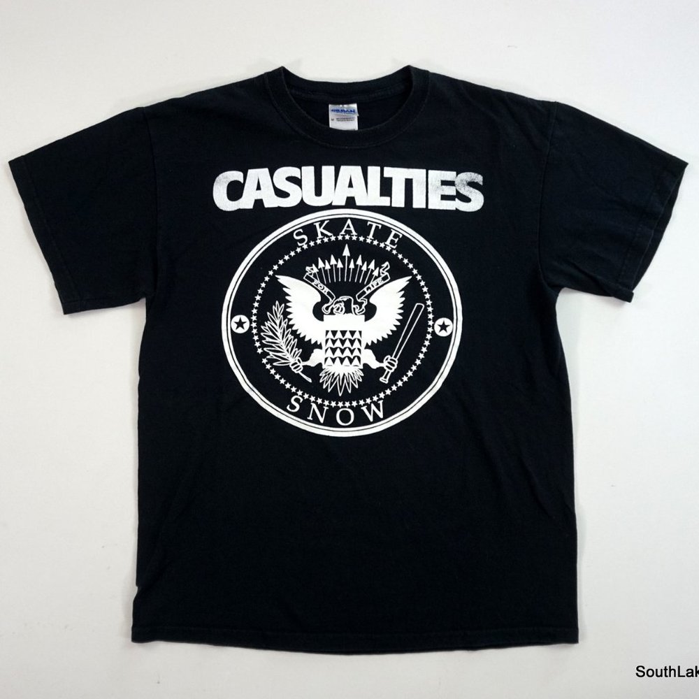 The Casualties Graphic Crest Logo T-Shirt Skate Snow T-Shirt Black White Medium